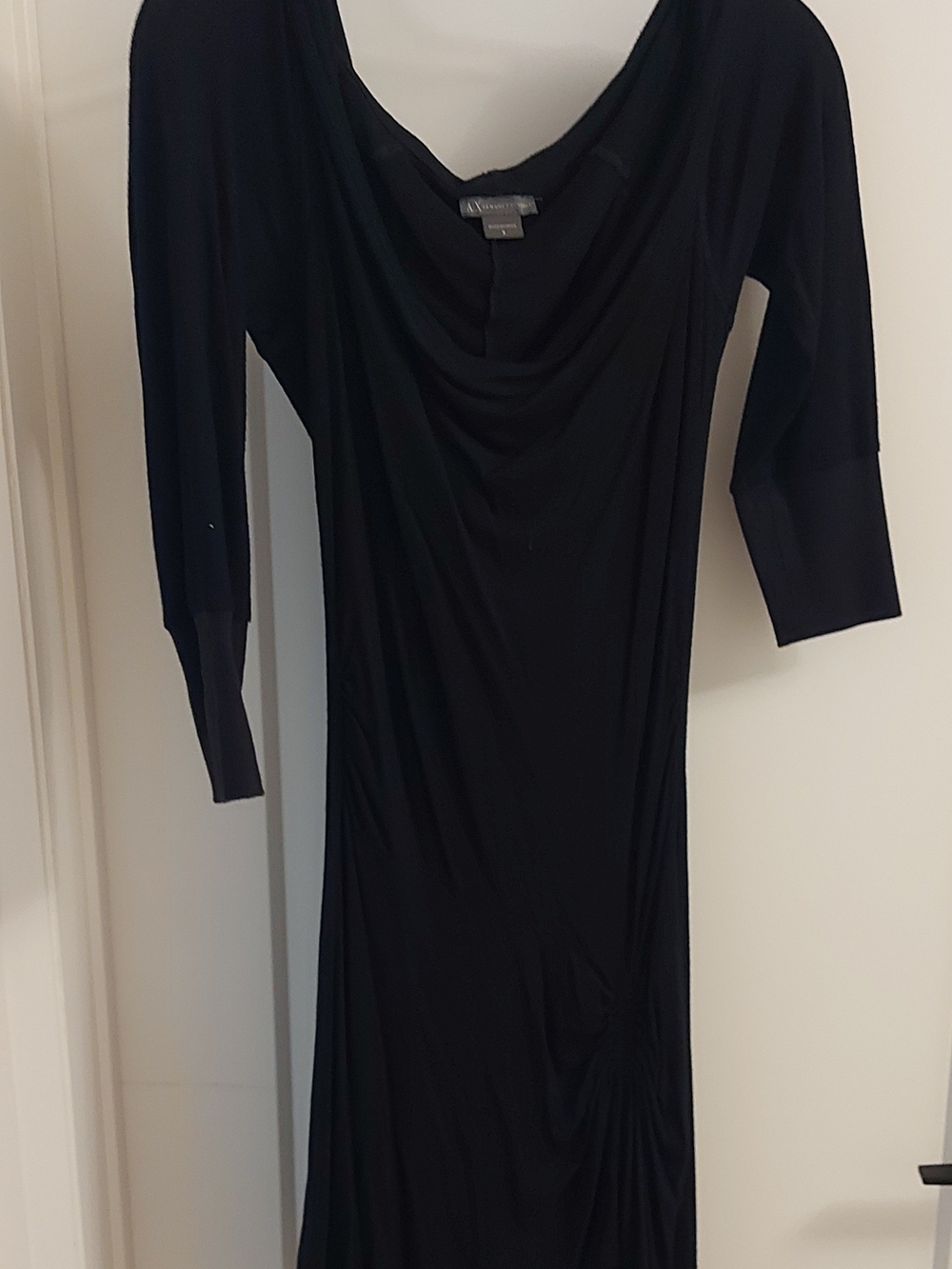 Armani Exchange Black Long Sleeve Draped Cowl Neck Dress